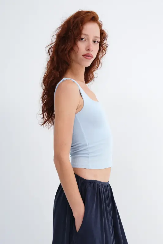Square Collar Tank Top A1560-W13 - Baby Blue - 4
