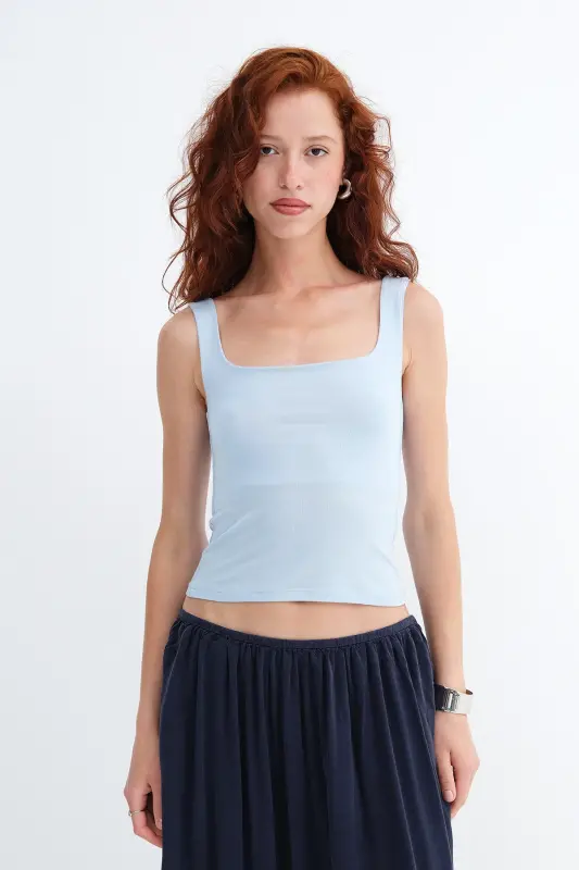 Square Collar Tank Top A1560-W13 - Baby Blue - 5