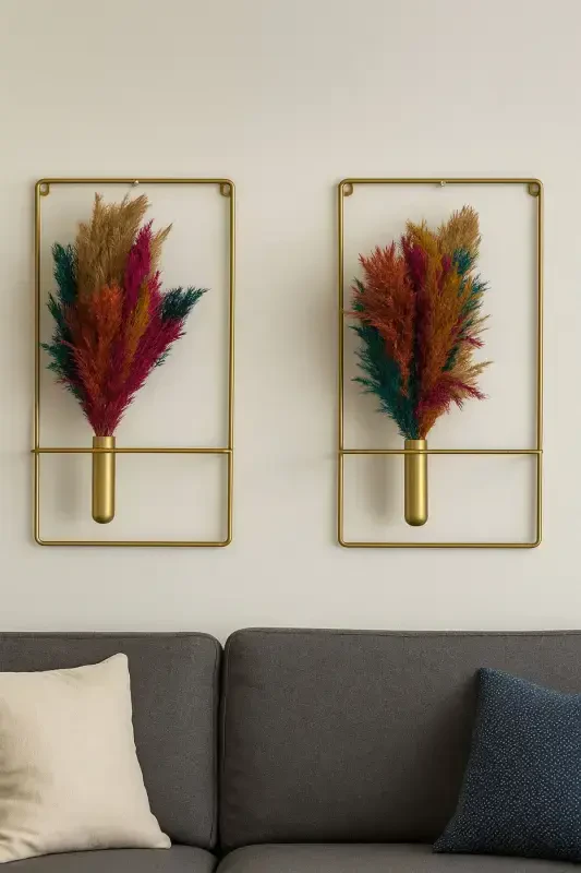 Square Gold Flower Stand 2 Piece Wall Decorative Flower Stand - 6