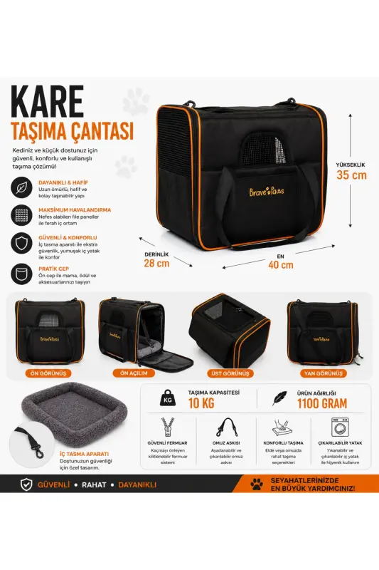 Square Model Durable Plastic Mesh Cat and Dog Carrier Bag-Black - 2