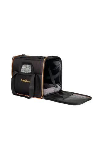 Square Model Durable Plastic Mesh Cat and Dog Carrier Bag-Black - 3