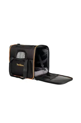 Square Model Durable Plastic Mesh Cat and Dog Carrier Bag-Black - 2