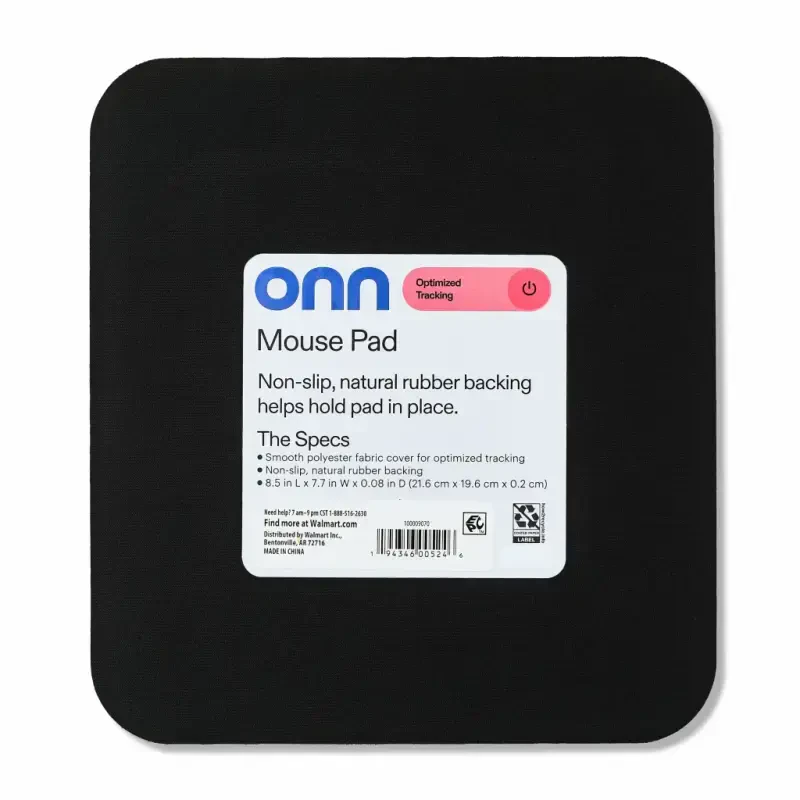 Square mouse pad with polyester surface and non-slip natural rubber backing, black. - 6