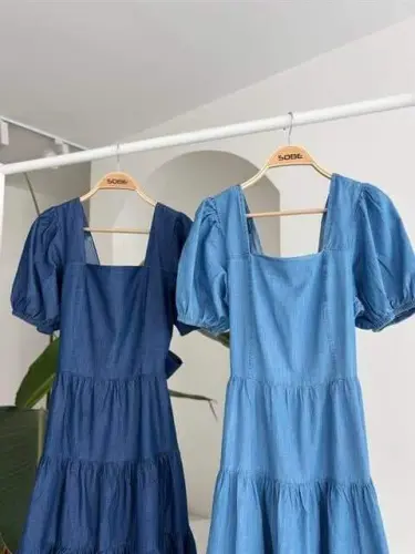 Square Neck and Guipure Detailed Tencel Dress 2883 - 9