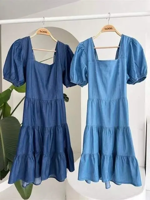 Square Neck and Guipure Detailed Tencel Dress 2883 - 10