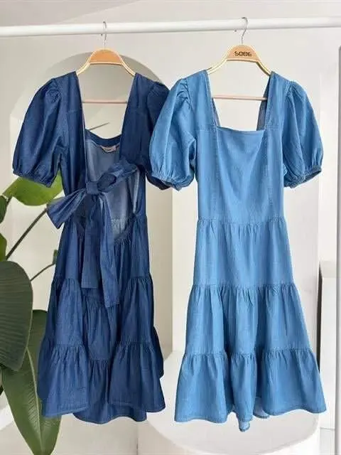 Square Neck and Guipure Detailed Tencel Dress 2883 - 12