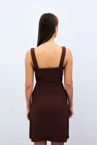 Square Neck Crop Blouse - Brown - 5