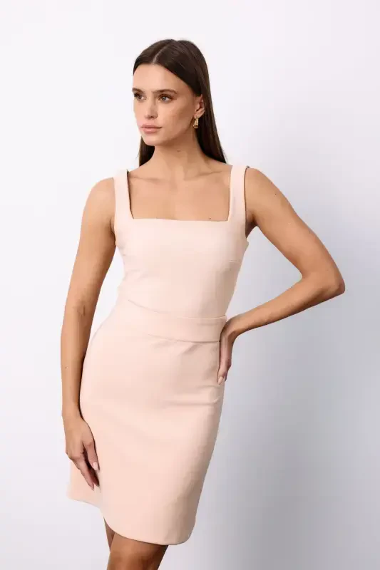 Square Neck Crop Top - Beige - 1