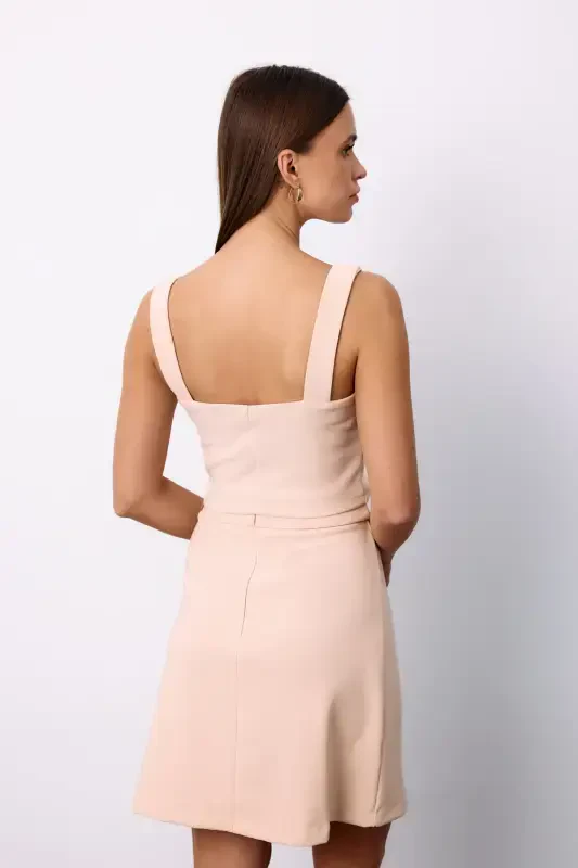 Square Neck Crop Top - Beige - 5