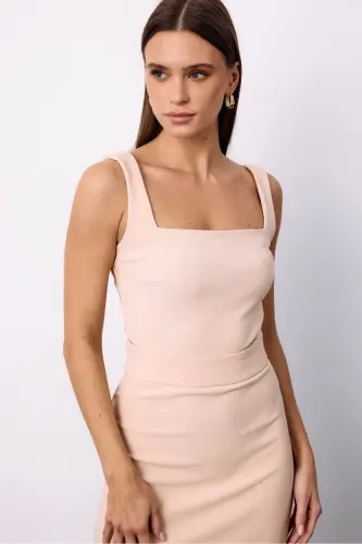 Square Neck Crop Top - Beige - SATEEN (1)