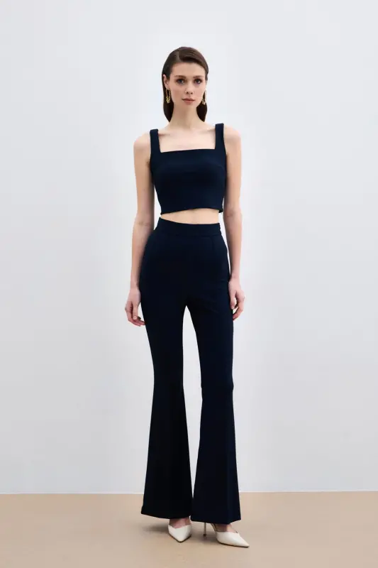 Square Neck Crop Top - Navy-Navy - 2