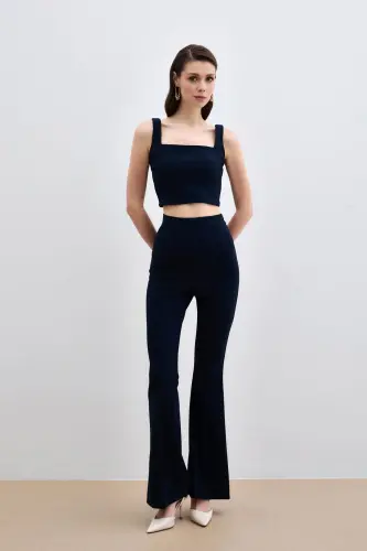 Square Neck Crop Top - Navy-Navy - 3