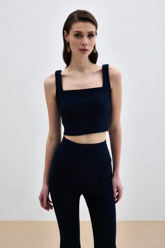 Square Neck Crop Top - Navy-Navy - 4