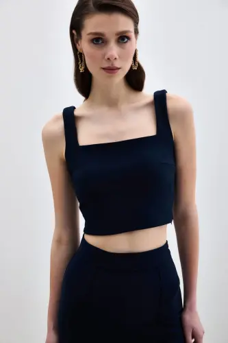Square Neck Crop Top - Navy-Navy - 5