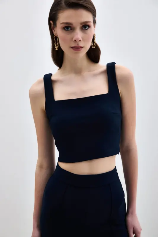 Square Neck Crop Top - Navy-Navy - 5