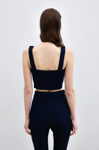Square Neck Crop Top - Navy-Navy - 6