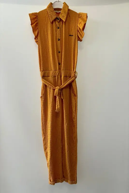 SQUARE NECK JUMPSUIT-MUSTARD - DFN