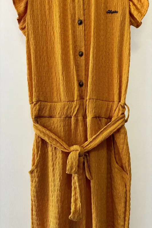 SQUARE NECK JUMPSUIT-MUSTARD - 4