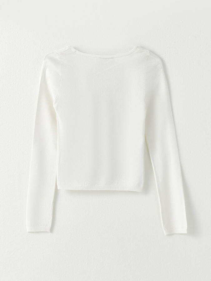 Square Neck Plain Long Sleeve Crop Women's Knit Sweater - 14