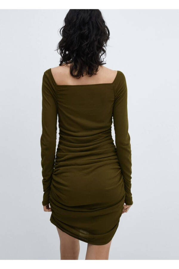 Square Neck Ruched Dress - 4