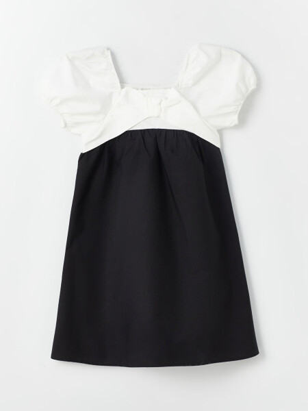 Square Neck Short Sleeve Girl Dress - 1