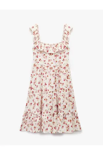 Square Neck Sleeveless Floral Ruffled Mini Dress - 4