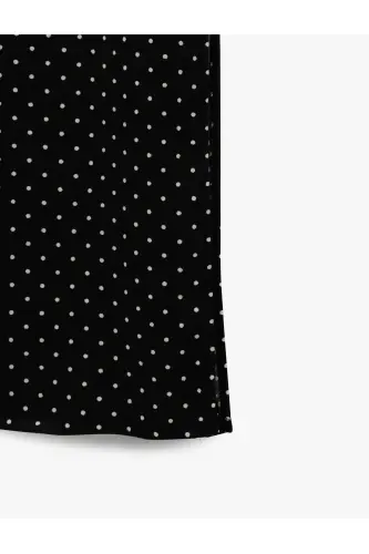 Square Neck Slit Detailed Thick Strap Smocked Polka Dot Midi Dress Seersucker - 6