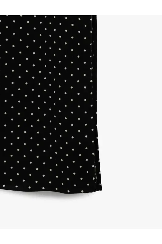 Square Neck Slit Detailed Thick Strap Smocked Polka Dot Midi Dress Seersucker - 6