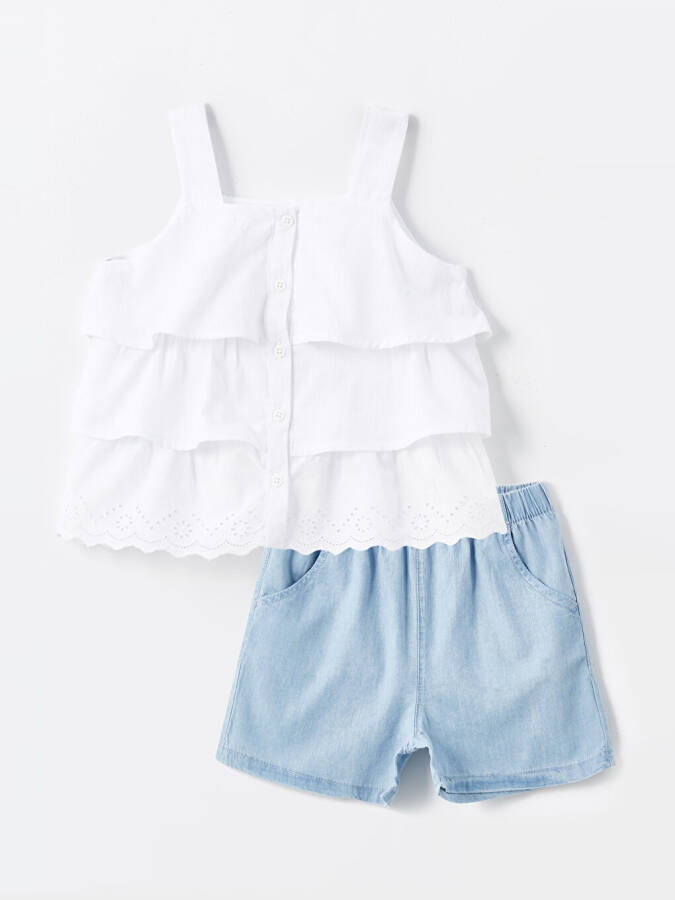 Square Neck Strappy Baby Girl Blouse and Shorts 2 Piece Set - 6