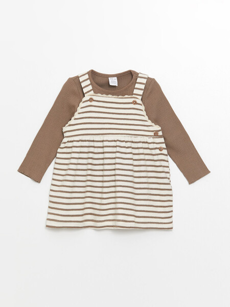 Square Neck Striped Baby Girl Dress and T-Shirt 2 Piece Set - 9