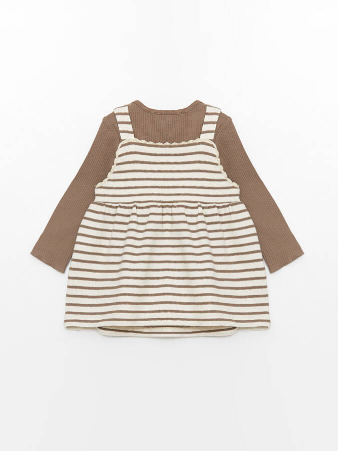 Square Neck Striped Baby Girl Dress and T-Shirt 2 Piece Set - 10