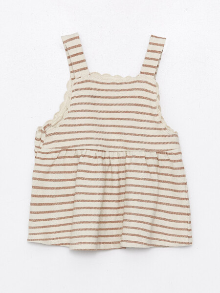 Square Neck Striped Baby Girl Dress and T-Shirt 2 Piece Set - 15