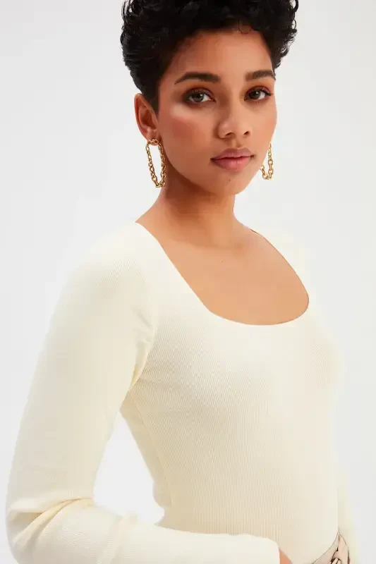 Square Neck Sweater - Ecru - 2