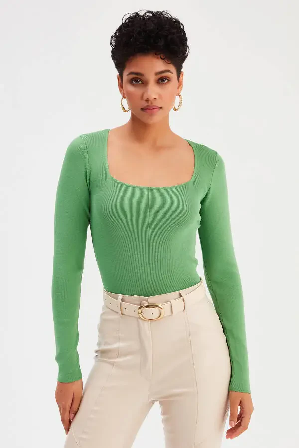 Square Neck Sweater - Green - 1