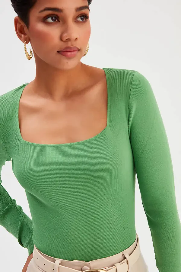 Square Neck Sweater - Green - 2