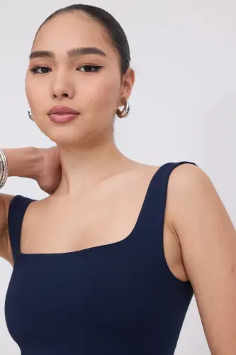 Square Neck Tank Top A1560-W13-Navy Blue - 3