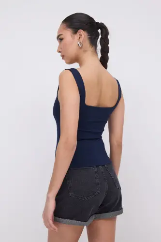 Square Neck Tank Top A1560-W13-Navy Blue - 5