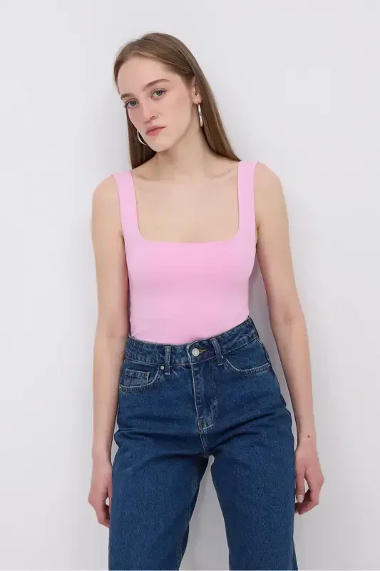 Square Neck Tank Top A1560-W13-PINK - 2