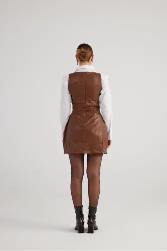 Square Neck Vegan Leather Larissa Dress Coffee-Coffee - 5