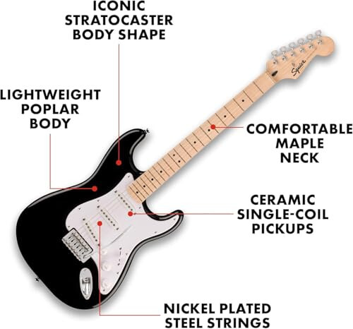 Squier by Fender Electric Guitar Kit, with 2-Year Warranty, Sonic Stratocaster, Maple Fingerboard, Black, Poplar Body, Maple Neck, with Padded Guitar Bag, Frontman 10G Amp, Guitar Strap, and More - 4