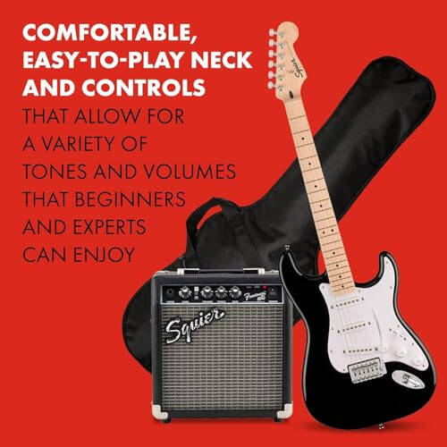 Squier by Fender Electric Guitar Kit, with 2-Year Warranty, Sonic Stratocaster, Maple Fingerboard, Black, Poplar Body, Maple Neck, with Padded Guitar Bag, Frontman 10G Amp, Guitar Strap, and More - 5