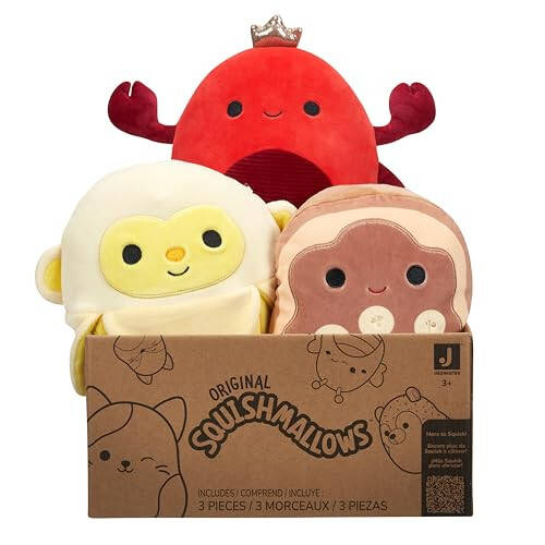 Squishmallows Официальный Kellytoy 8-дюймовый плюшевый набор загадок - стили будут варьироваться в подарочной коробке, в которой есть три 8-дюймовых плюшевых игрушки - 6