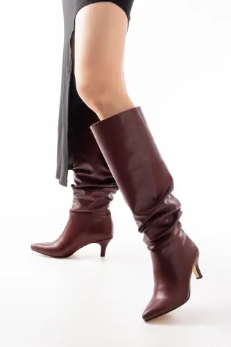 SR-2001 Bordo İnce Topuklu Günlük Çizme-C.Bordo 