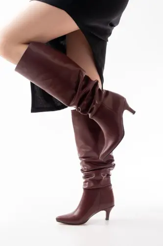 SR-2001 Bordo İnce Topuklu Günlük Çizme - C.Bordo - 2