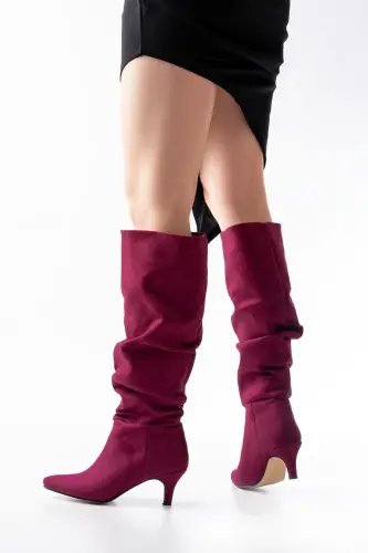 Sr-2001 Burgundy Suede Thin Heeled Daily Boot-Burgundy - 3