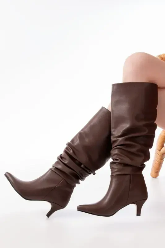 Sr-2001 Коричневые Тонкие Каблуки Повседневные Сапоги-Коричневый - 2