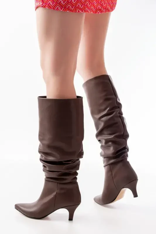 Sr-2001 Коричневые Тонкие Каблуки Повседневные Сапоги-Коричневый - 3