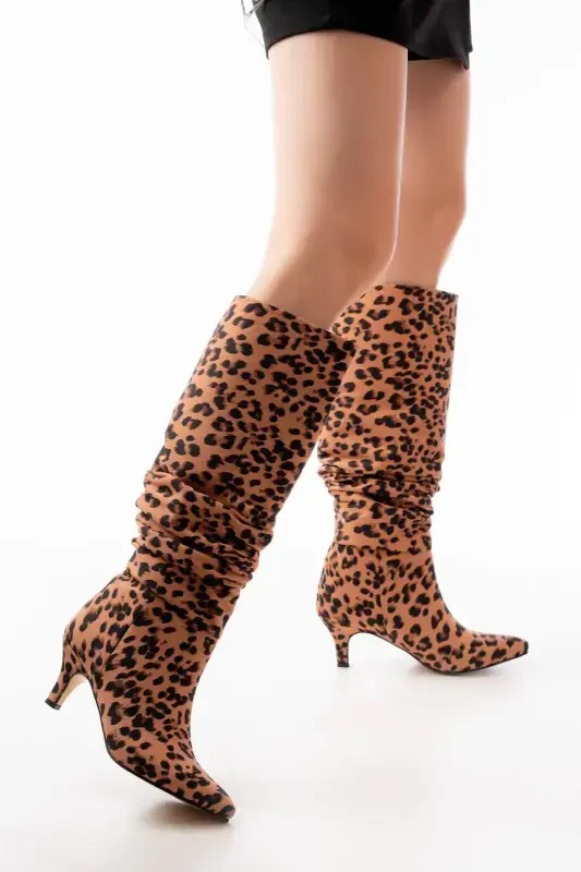 Sr-2001 Leopar Ince Topuklu Günlük Çizme-leopar - AYMOOD