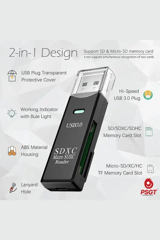 2in1 Usb 3.0 Micro Sd Hafiza Karti - Tf Kart Okuyucu Hub Adaptör Veri Aktarici - siyah - 4