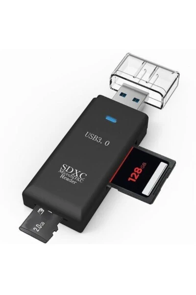 2in1 Usb 3.0 Micro Sd Hafiza Karti - Tf Kart Okuyucu Hub Adaptör Veri Aktarici-siyah - OEM